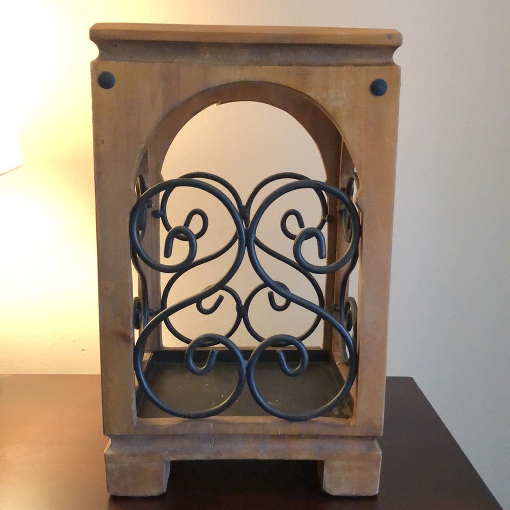 PIER 1 Vintage 1 Wood + Wrought Iron Santa Fe Candle Holder Handmade in Mexico